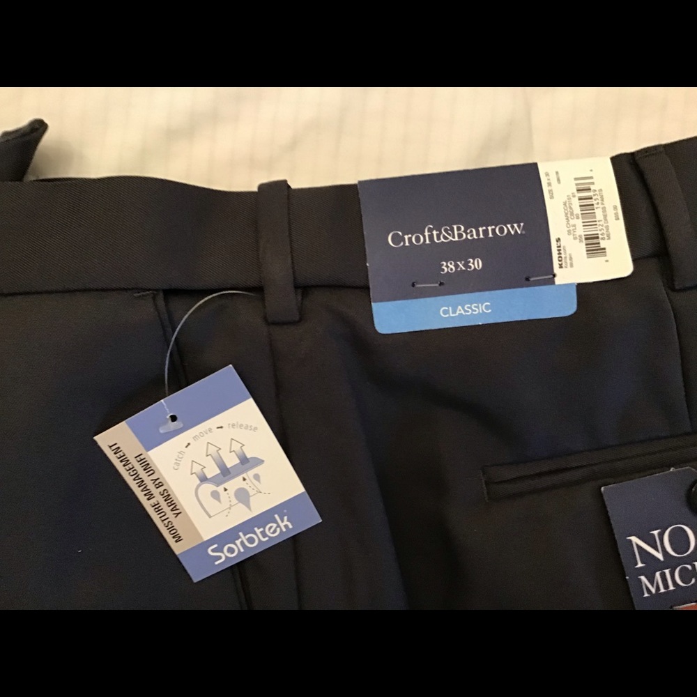 Microfiber Flex-Waist Flat Front Slacks Charcoal